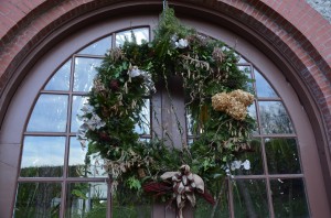 Wreath of Evergreen Boughs, Dried Hydrangea Flower and Willow